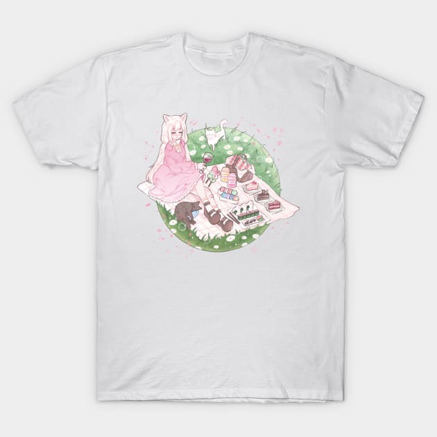 Cat girl Picnic <3 T-Shirt by Breadwithbutter 